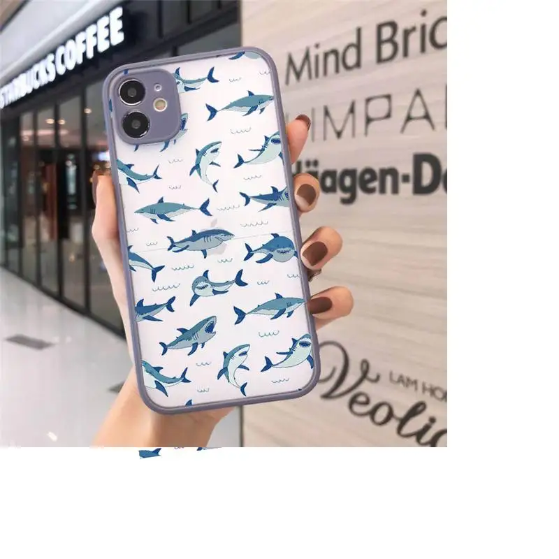 

shark animal cute cartoon Pink blue Phone Cases matte transparent For iphone 7 8 11 12 plus mini x xs xr pro max cover