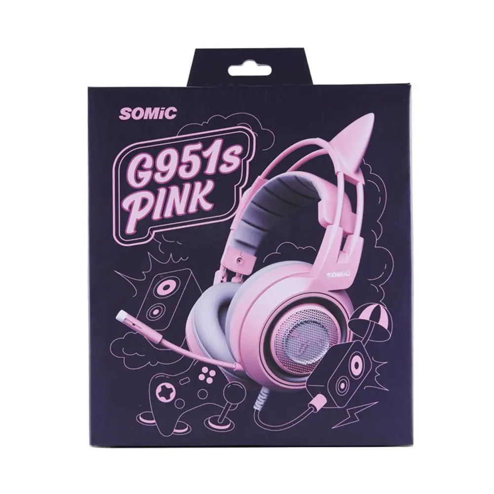 

Somic G951S/G952S 3.5mm Wired Headphone Cute Cat Ear Gamer Over-Ear Gaming Live Headset With Microphone For PS4 Xbox Phone PC