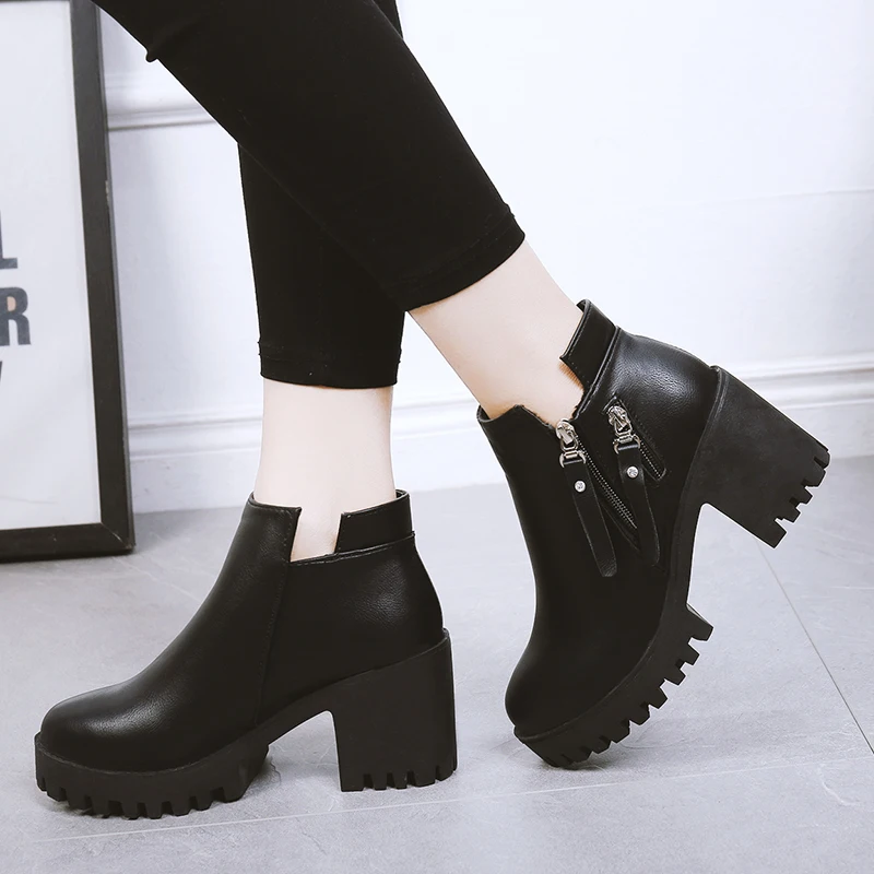 Bootee/женские ботинки г. Женская обувь на низком каблуке сабо на массивном каблуке, на платформе, с круглым носком, женские сапоги до середины икры на высоком каблуке, Осень-зима