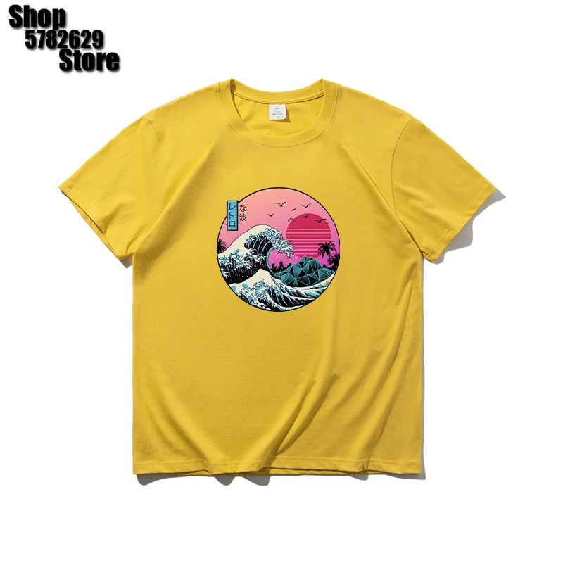 

2021 Sunset On The Sea Printed Summer Short Sleeve Tshirt Male Harajuku Casual Men T Shirt Cotton Classic Top Tees For Man