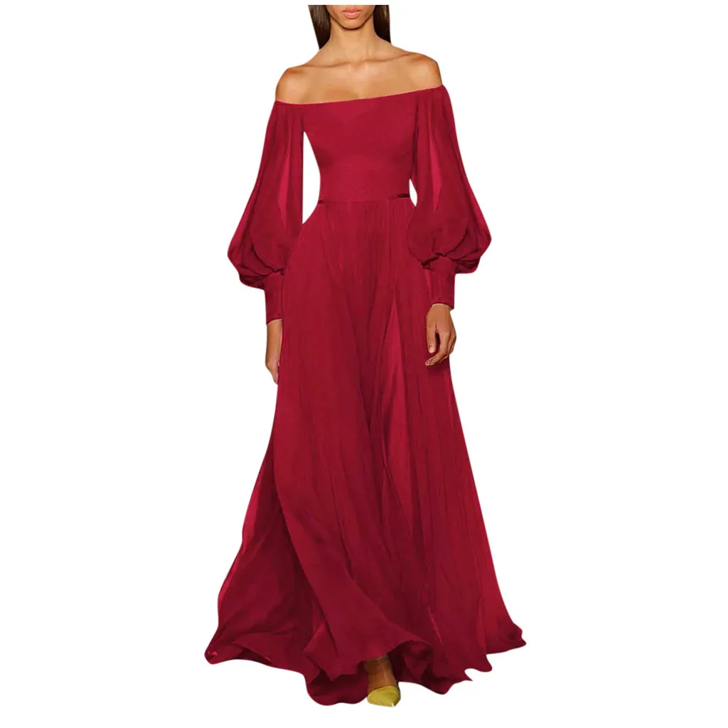 Женское платье-макси в стиле бохо с длинным рукавом-фонариком | Женская одежда