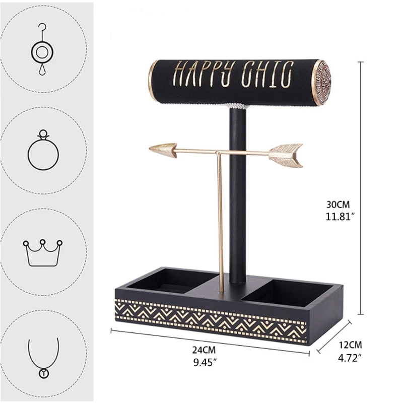 

2 Tiers Metal Jewelry Organizer Arrow T-bar Watch Bracelet Necklace Display Stand Shelf Earring Ear Stud Ring Holder