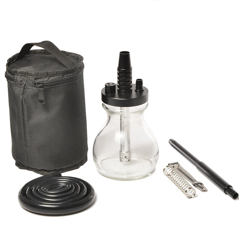 

ADMY Glass Bottle Hookah Small Travel Shisha Pipe Set Narguile Shisha Chicha with Bag Silicone Hose Charcoal Tongs Accessories