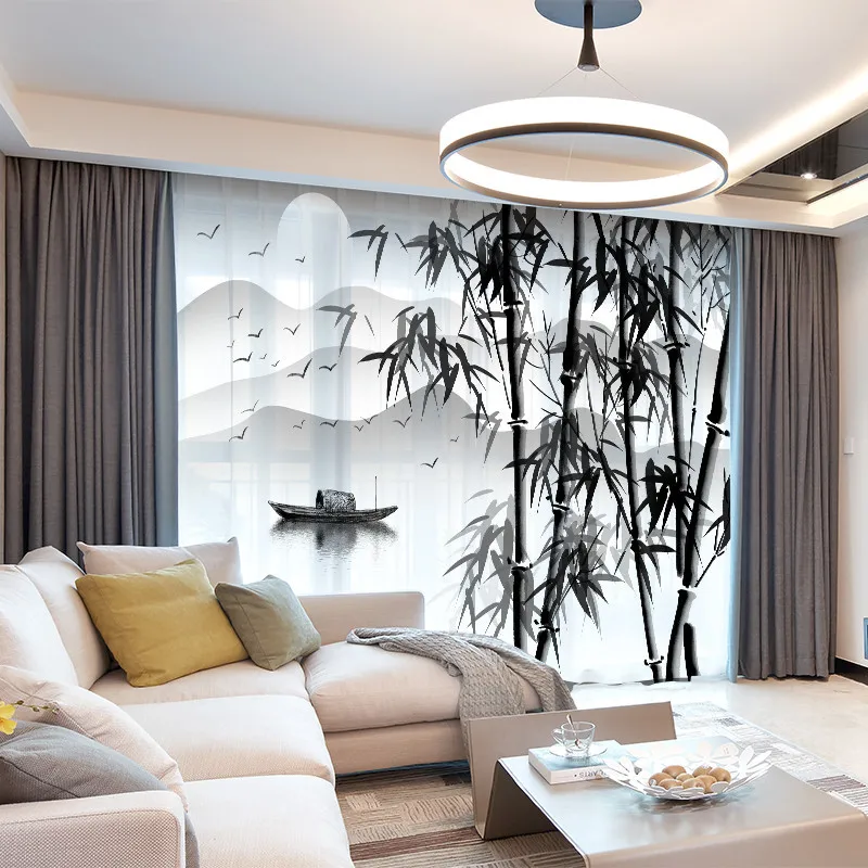 Шторы с чернильным рисунком в китайском стиле драпировка прозрачная тюль