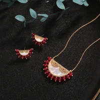 2021 women fashion 2 pcs necklace earring fan shape design arabic mask style gold wedding bride luxury jewelry set