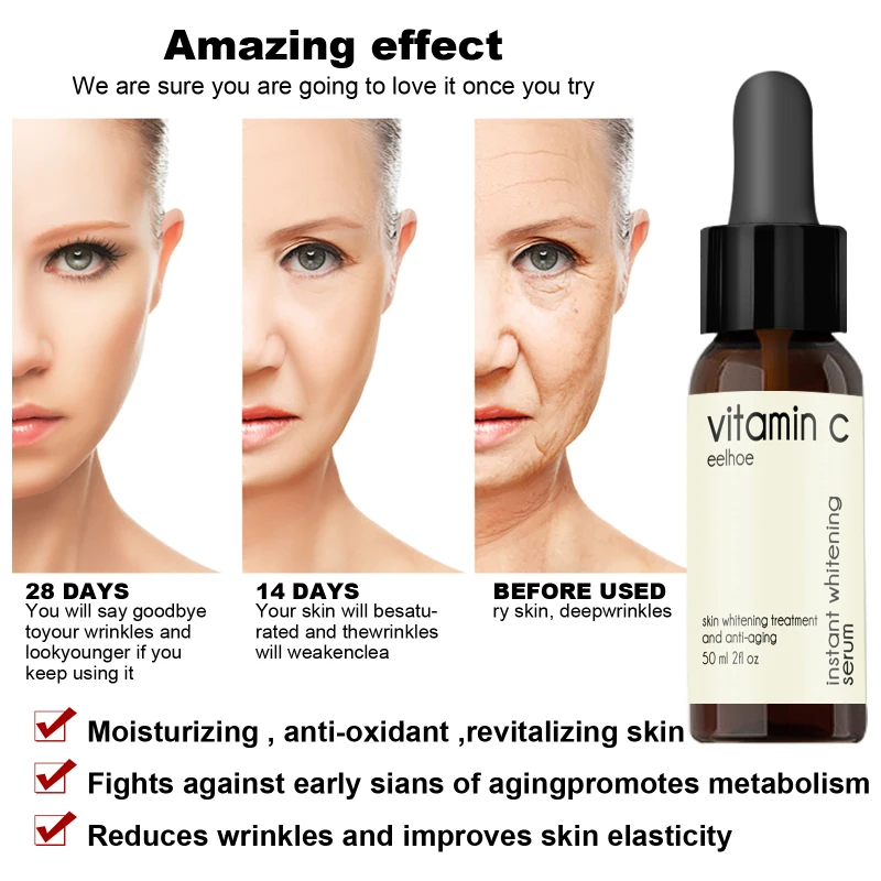 

50ml Vitamin C Hyaluronic Acid Face Serum Anti-Aging Shrink Pore Whitening Moisturizing Essence Face Cream Dry Skin Care Essence