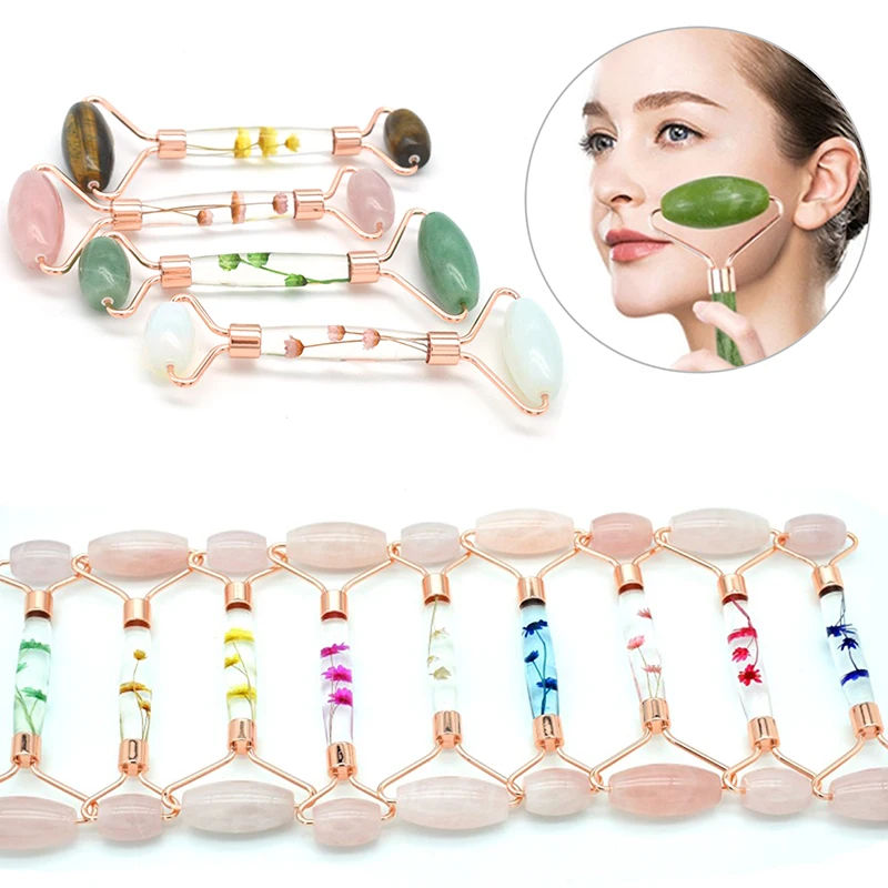 

Rose Quartz Jade Roller Flower Pole Roller Face Lifting Massager Facial Manual Massage Roller Anti-Wrinkle Skin Care Tools