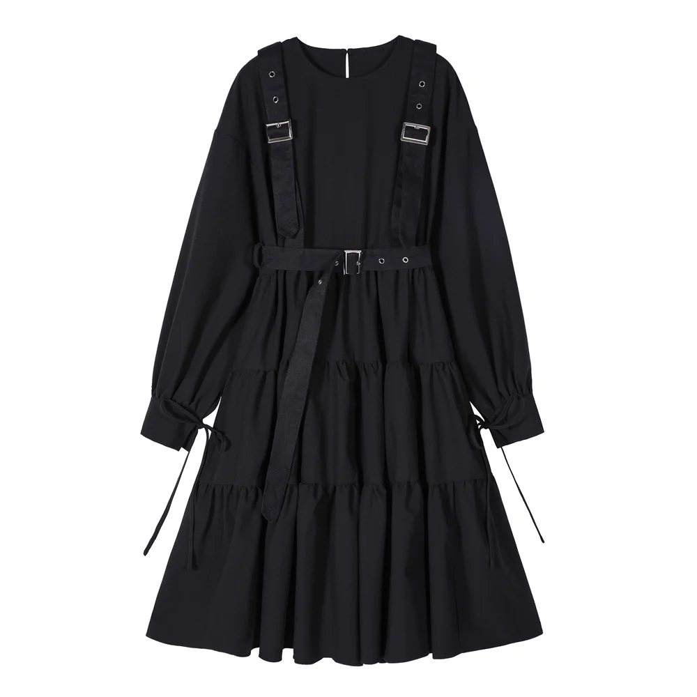 

Женское длинное платье в готическом стиле, черное винтажное платье миди в стиле панк с длинным рукавом и шнуровкой, свободное платье для кос...