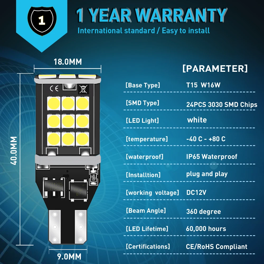 Фонари заднего хода светодиодные T15 W16W Canbus 912 921 для BMW 5 серии E60 E61 F10 F11 F07 Mini Cooper 6000k