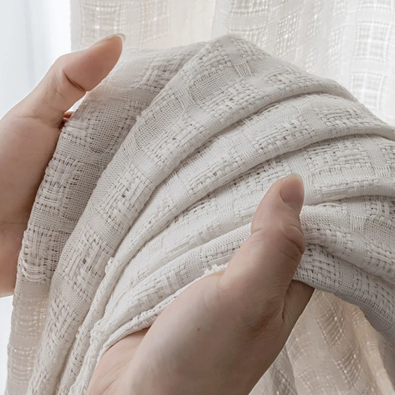 

Thick Jacquard Cotton and Linen Curtains Tulle for Living Room Window Bedroom Plaid Design Drape Fabric Treatment Blinds Cortina
