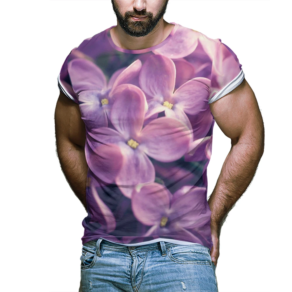 

3D Flower print Men's Short Sleeve T-Shirt manga Casual sports Tee Summer Quick dry O-neck Breathable All-match Flower Shirt