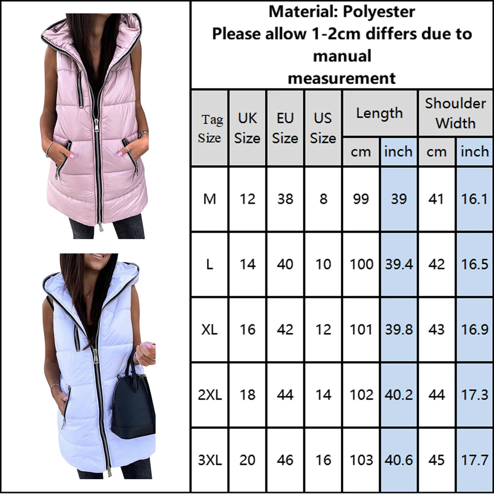 

Ultra Light Winter Coat Jacket For Women Sleeveless Zipper Pocket Warm Thick Parka Outerwear Ladies Overcoats Waterproof D30