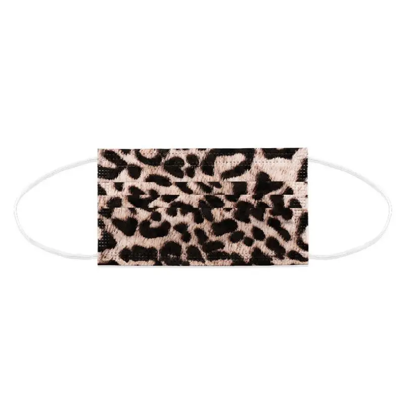 

50Pcs Fashion Leopard Print Camouflage Series Adult Printing Disposable Mouth Mask 3-layer with Melt Spray Cloth