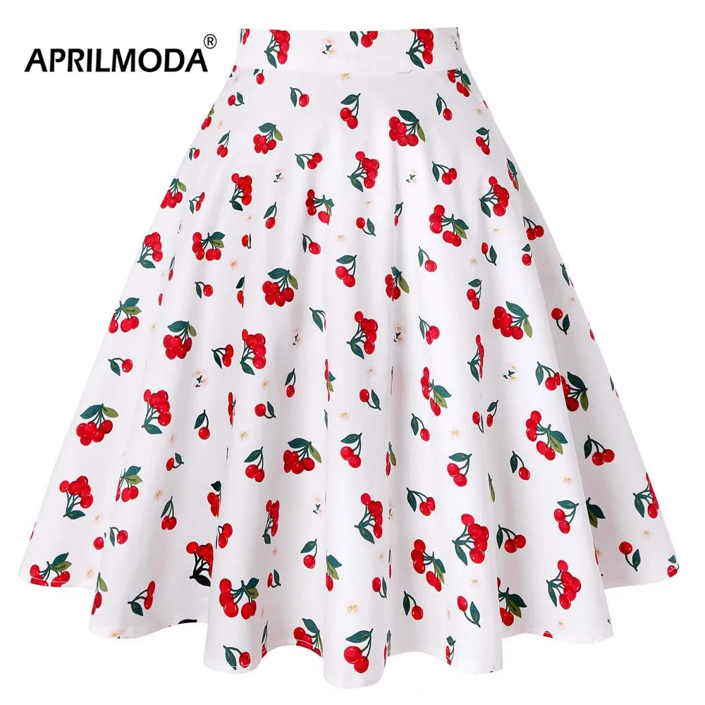 Белая красная с принтом вишни короткая Школьная юбка Летний стиль Ретро большие