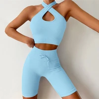 seamless sport set women two piece 2pcs crop top bra shorts workout outfit fitness wear sexy gym suit female yoga sets clothes