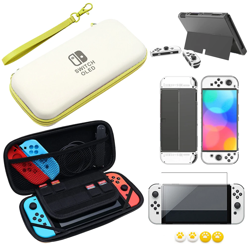 Чехол 7 в 1 NS для Nintendo Switch OLED модель 2021 с прозрачным защитным покрытием защита
