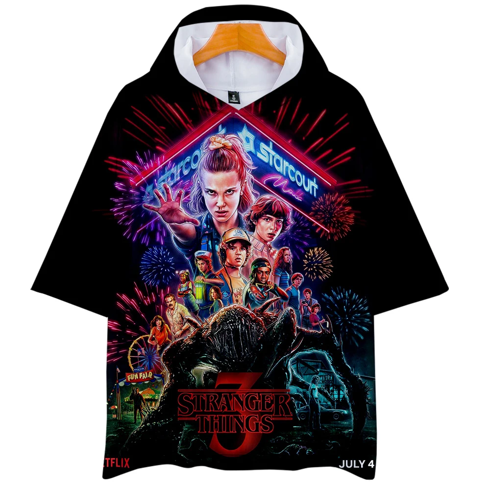 

2021 New arrival t shirt Stranger Things Men/Women Hooded t shirt Short Sleeve Hip Hop Streetwear summer Trendy Popular T Shirt