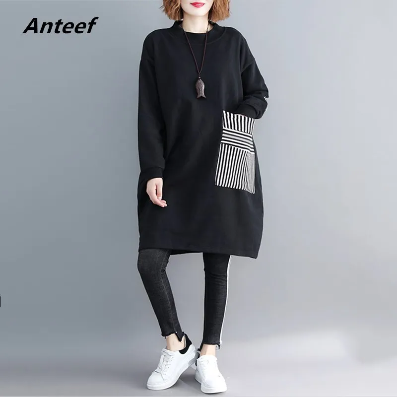 

long sleeve oversized cotton vintage dresses for women casual loose midi autumn winter sweatshirt dress elegant clothing 2022