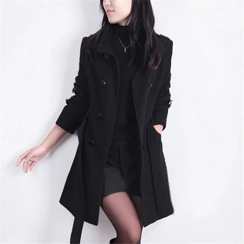 Женское шерстяное пальто двубортное большого размера Осень-зима 2019 | Женская