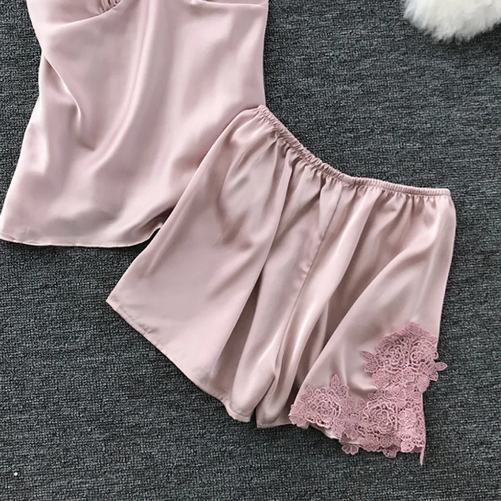 

Women Pajamas Pants Set Lace 6 Color Summer V Neck Sexy Homewear Nightwear Pyjama for Women Pizama Damska Drop Shipping