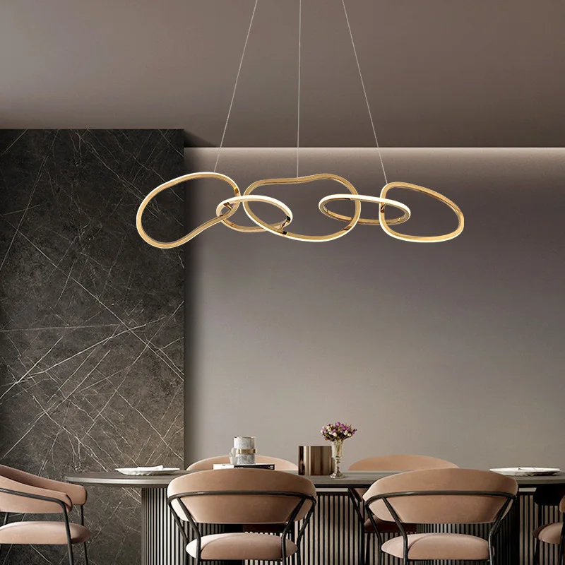 

Postmodern Minimalist LED Chandelier Dining Room Office Stainless Steel Pendant Lamp Restaurant Bar Creative Rings Hanging Light