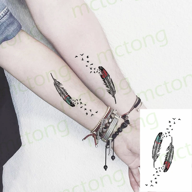 

Waterproof Temporary Tattoo Sticker Feather Love Note Element Body Art Foot Arm Chest Fake Tatto Flash Tatoo for Men Women