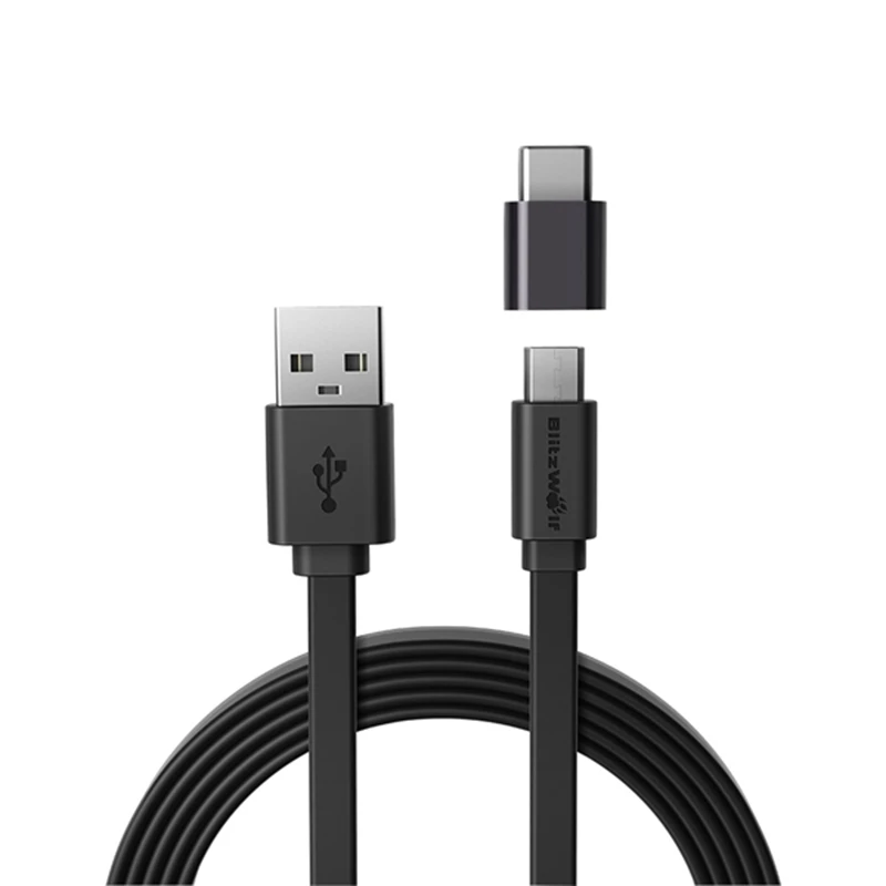 Черный Blitzwolf BW-MT2 2 в 1 микро USB плоский кабель передачи данных для быстрой зарядки с адаптером типа C для HUAWEI для samsung Android Phone Tablet - Цвет: Черный
