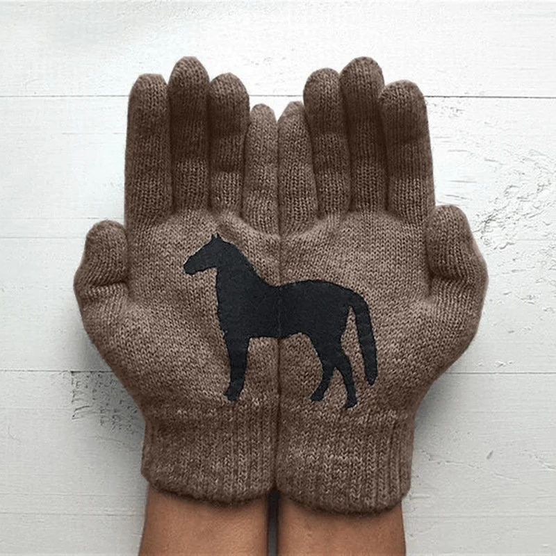 

Animal Horse Printed Knitted Full Finger Wrist Gloves Women Girls Winter Warm Riding Cycling Gloves Mittens 210