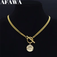 islam turkey eyes copper crystal stainless steel chain necklace women gold color round necklaces jewelry collar dorado npw2s02