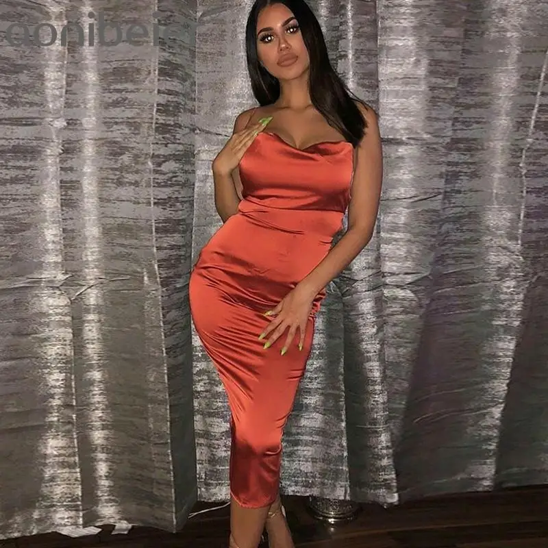 Aonibeier 2020 неоновые атласные кружевные летние женские обтягивающие длинные платья