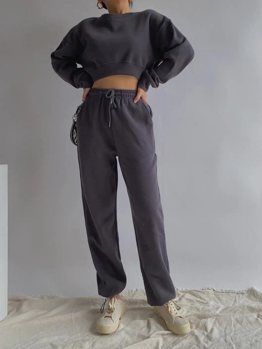 

Fashion 2021 Spring Two Piece Set Women Tracksuits Harajuku Sweatshirts Elastic Waist Sweat-shirt