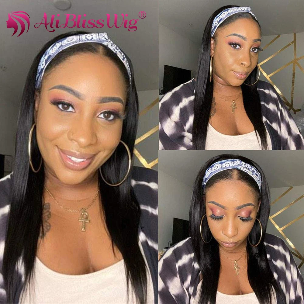 

Straight Headband Wig Human Hair Wigs Headband Wigs For Black Women Headband Scarf Wig Brazilian Remy Hair Natural Color Wig