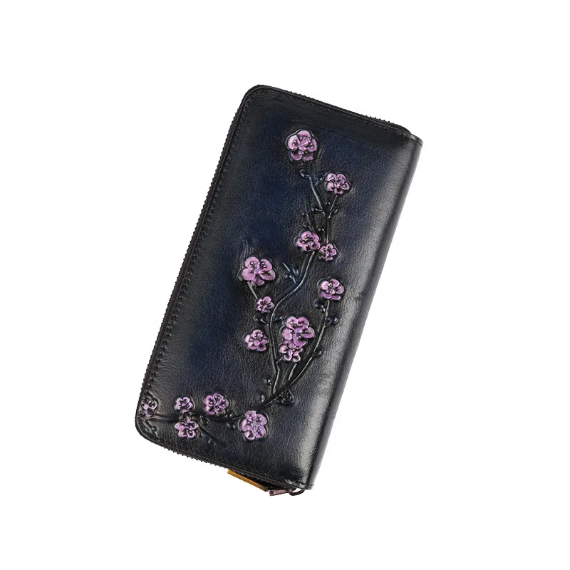 

YourSeason Retro Genuine Leather Ladies Card Holder Wallets 2021 Nature Cowhide Handmade Female Embossed Long Zipper Phone Purse