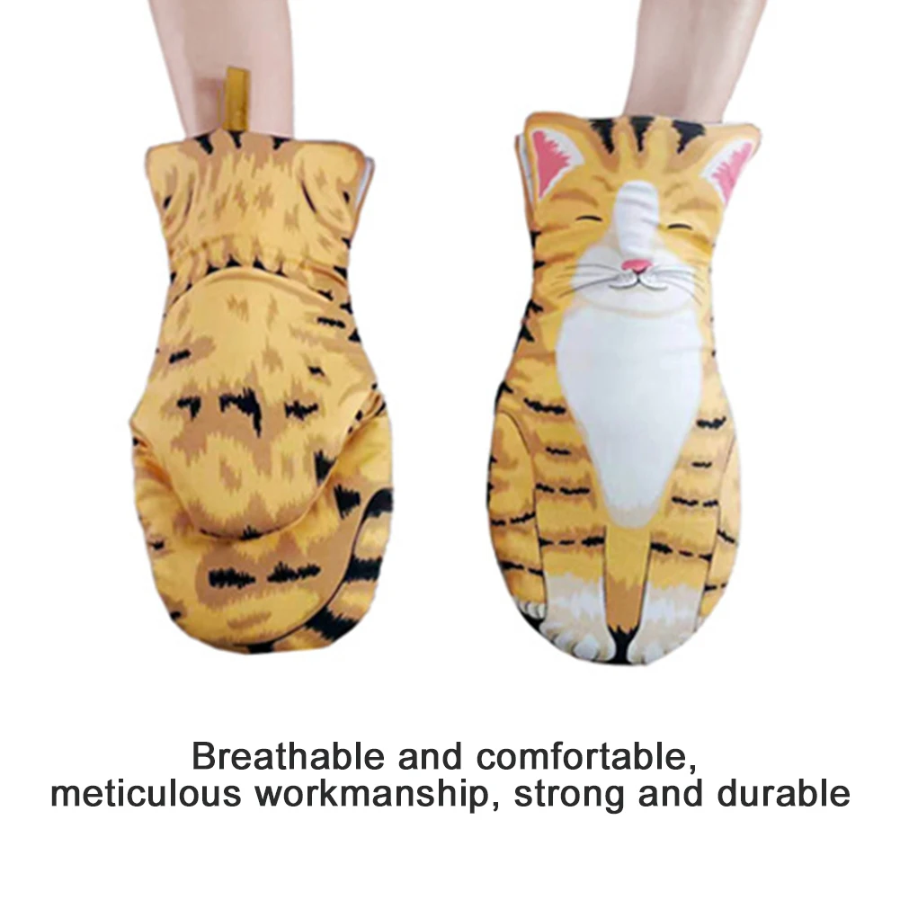 

Home Cat Paws Long Heat Resistant Insulated Kitchen Cooking Cute Hanging Non Slip Baking Anti Scald Cotton Blend Oven Mitts