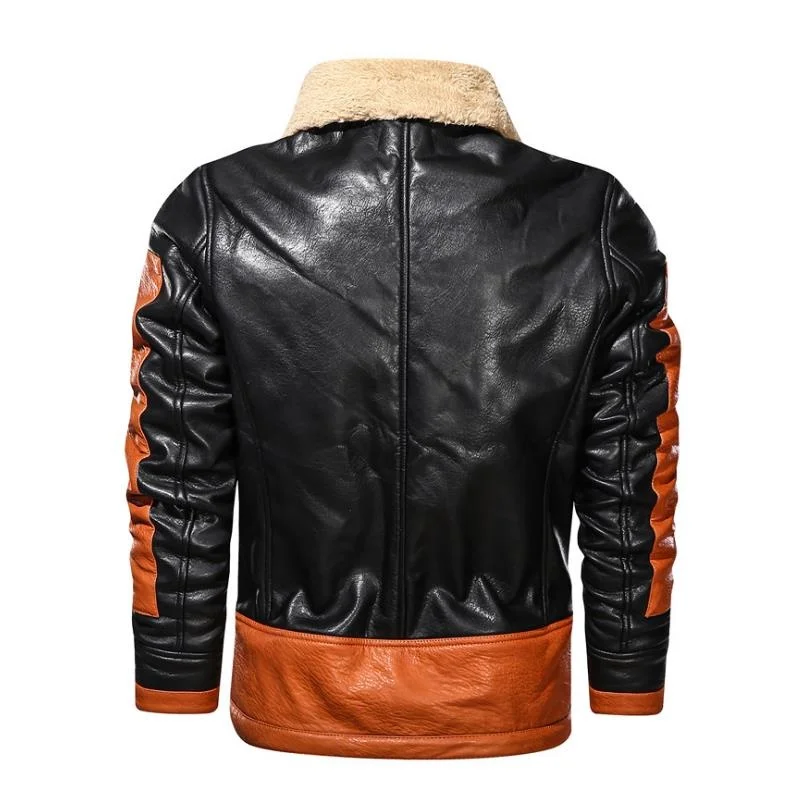 

High quality Fur Strip Sewed Toghter Men leather jackets Spliced Leather Jacket Collar Casual motorcycle leather jackets coat
