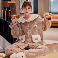 plush pajama set winter pajamas packed nightgown coral fleece women sleepwear mink wool sherpa loose version medium style
