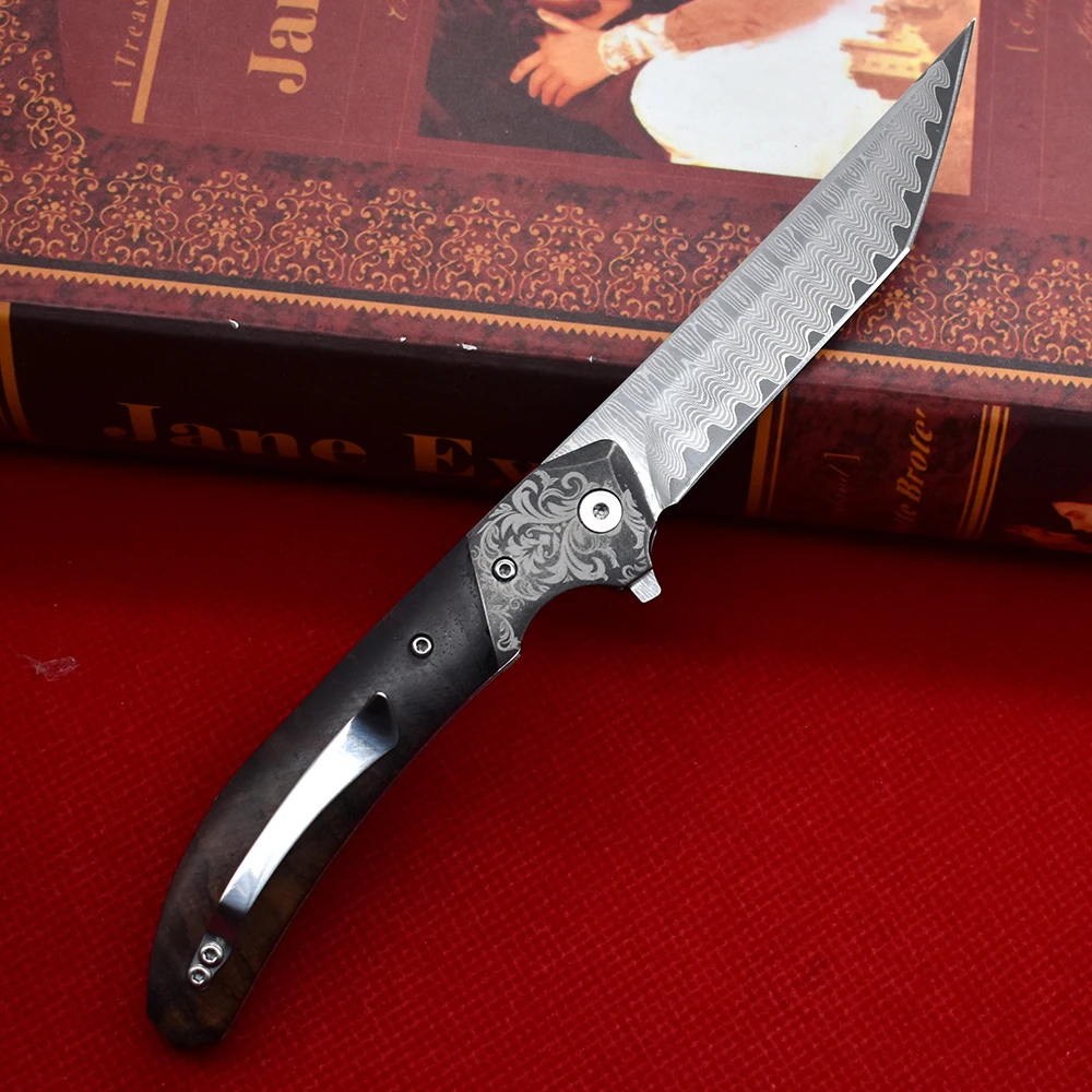 Складной нож из дамасской стали высокопрочный портативный Клинок для выживания