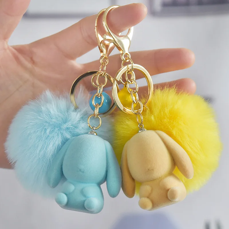 Новый стиль для осени и зимы крутой флокирующий милый кролик мышь помпон брелок