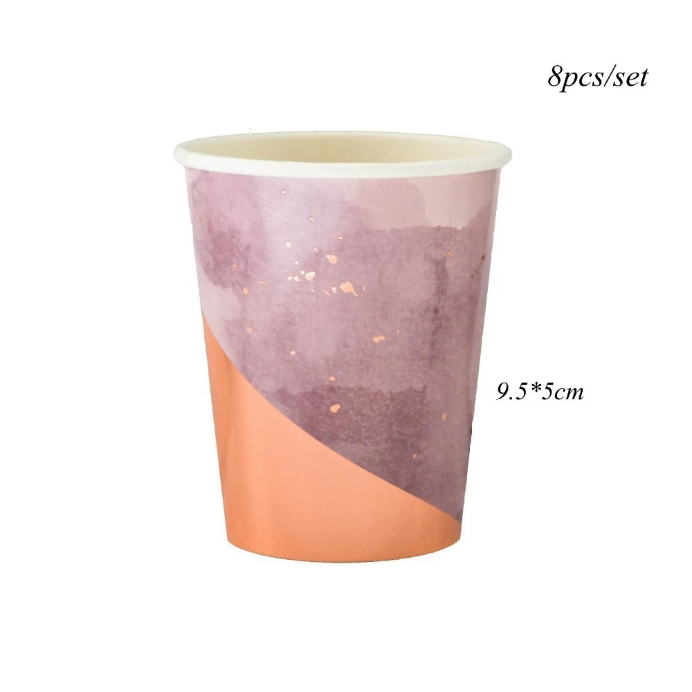 8pcs pink cup 1 Набор, синяя серия, полосатая одноразовая посуда, сделай сам, позолоченные бумажные тарелки, посуда для свадебного стола, Декор, принадлежности для дня рождения - Цвет: 8pcs pink cup