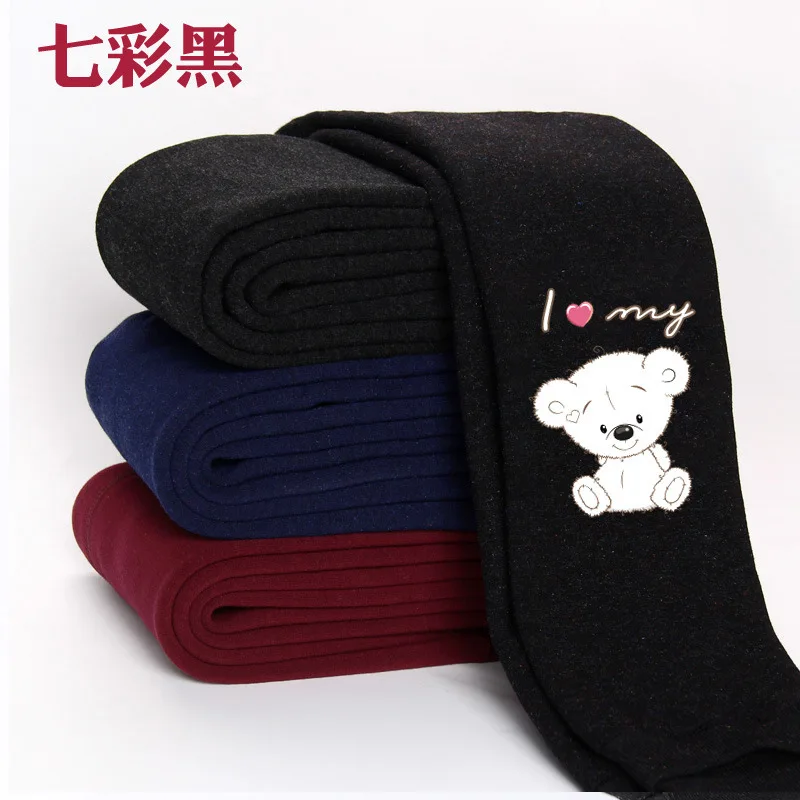 colorful love bear Высококачественные зимние детские леггинсы для девочек; плотные теплые хлопковые штаны с эластичной резинкой на талии с рисунком для девочек; От 2 до 12 лет - Color: colorful love bear