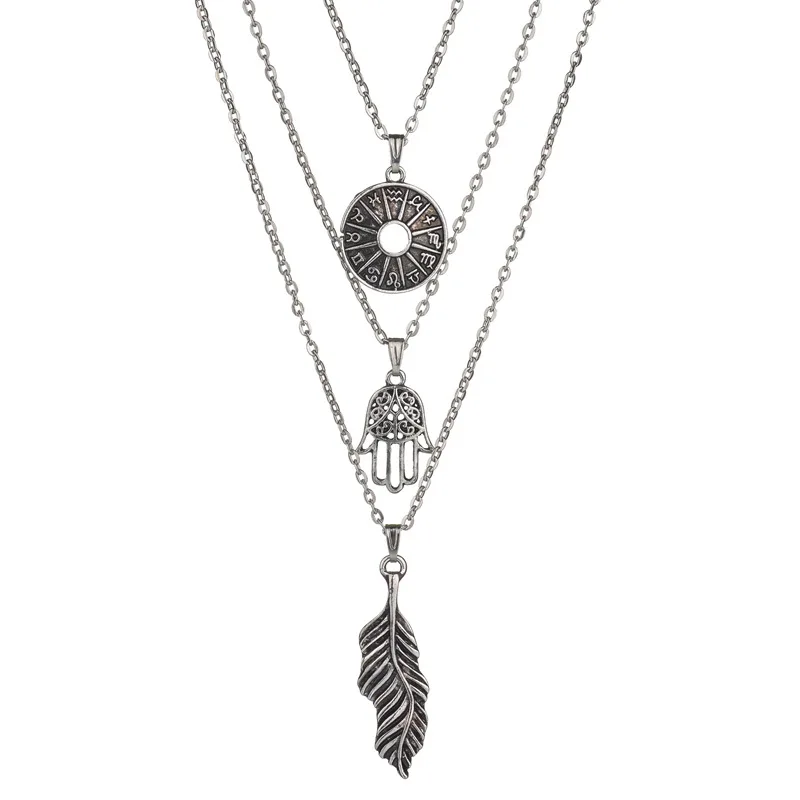 Горячая Распродажа Винтажные женские многослойное ожерелье с подвеской для