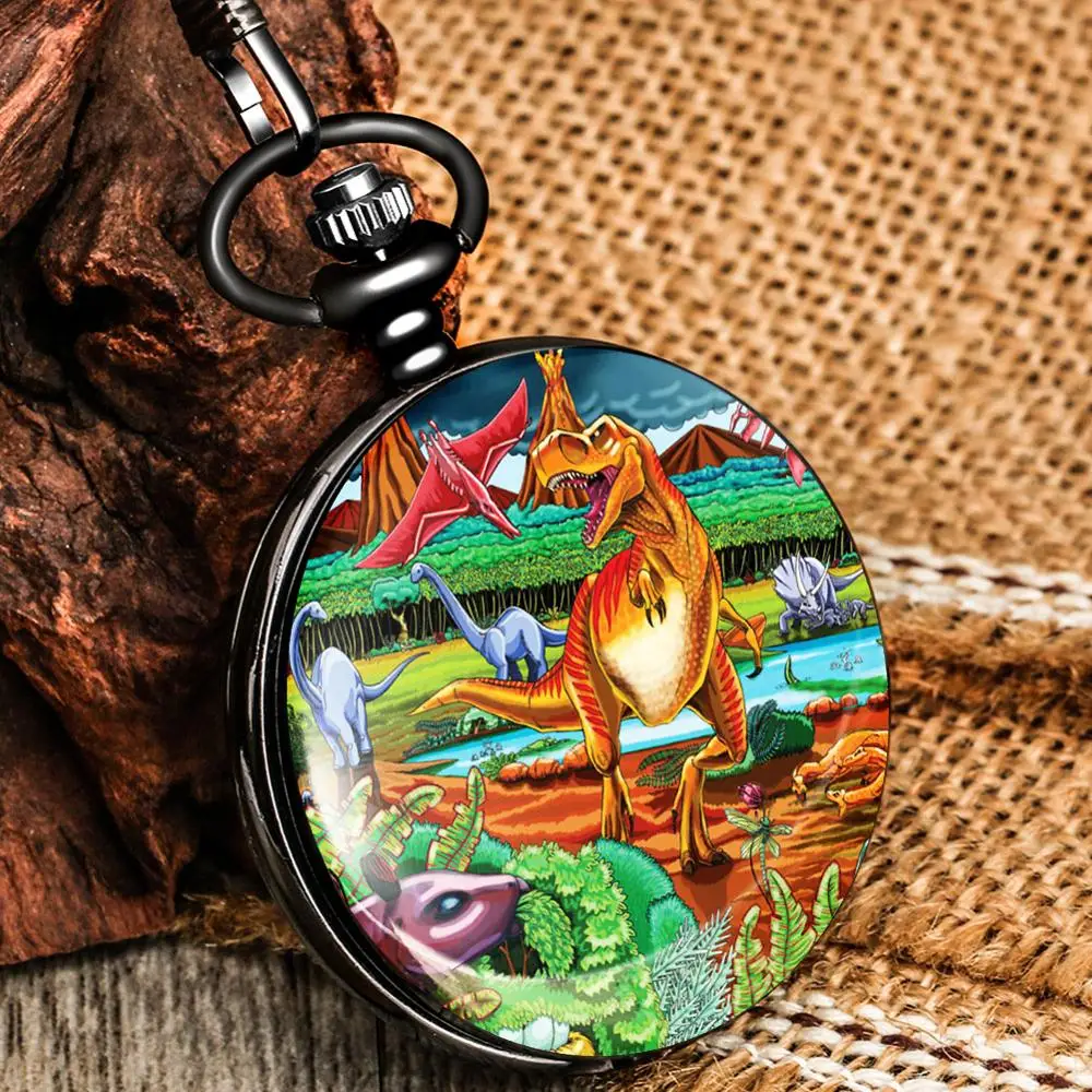Детские кварцевые карманные часы с цветным аниме динозавром Классический белый