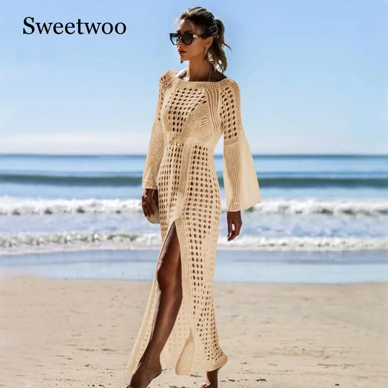 Женская накидка на бикини одежда для плавания Прозрачная Кружевная Длинная