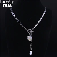 2022 z letter hip hop stainless steel pearl chain necklace for womenmen silver color necklace tassel jewery joyeria nxs02