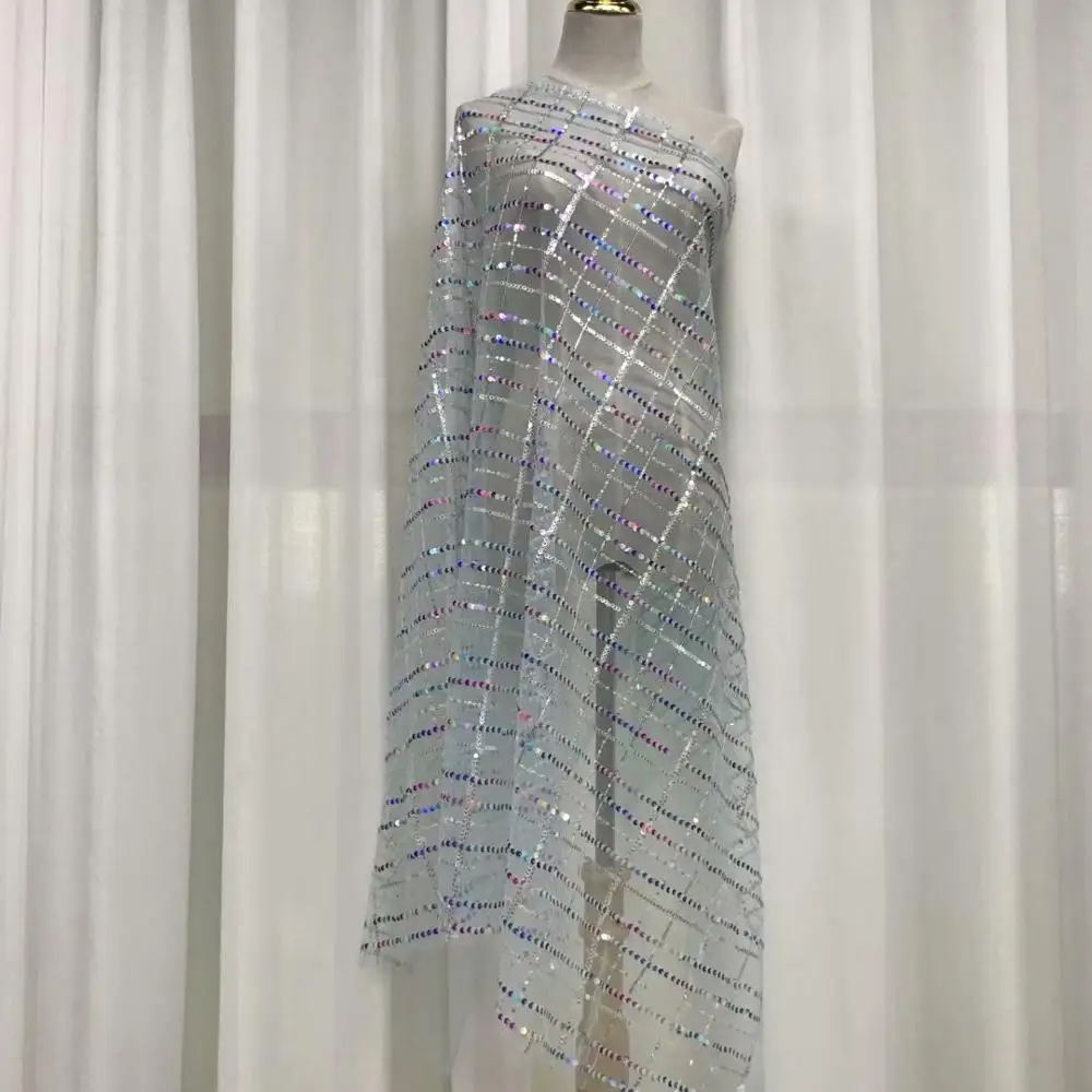 Кружевная ткань в африканском стиле с разноцветными блестками и бисером высокое