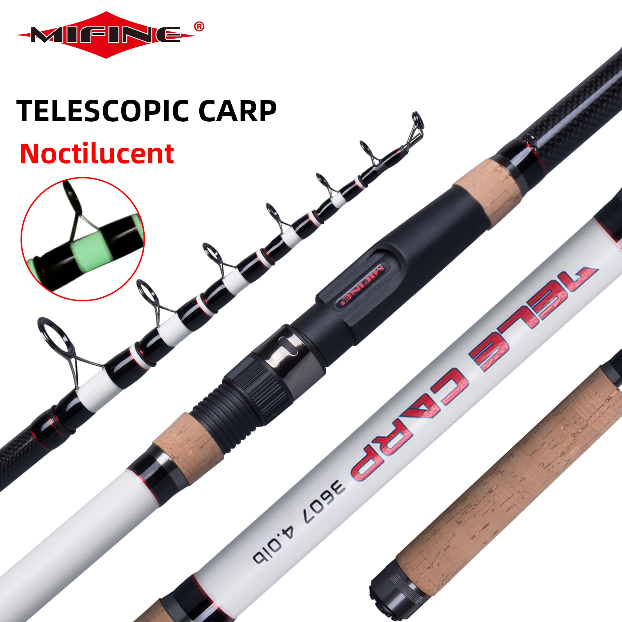 MIFINE Telescopic Carp Fishing Rod 4.0lb 3.9/3.6/3.3/3.0m Carbon Fiber Surf Spinning Rod Power 60-200g Noctilucent Hard Pole enlarge