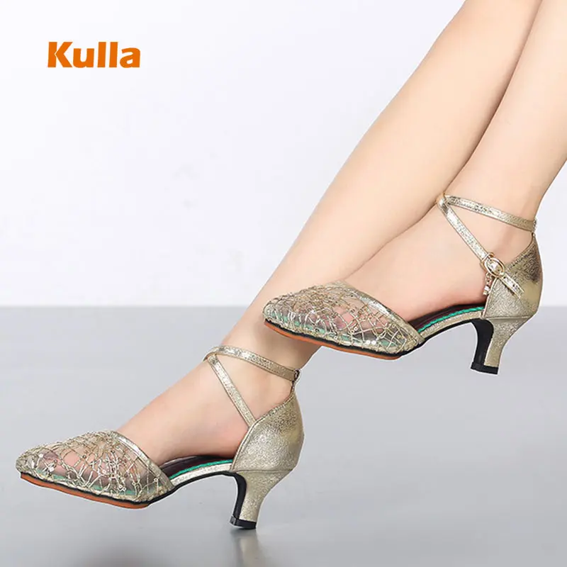 Salsa Shoes Woman Latin Dance Shoes Tango Cut-out Ladies Heeled Rubber Sole Girls Wedding Ballroom Dancing Shoe Latino Mujer