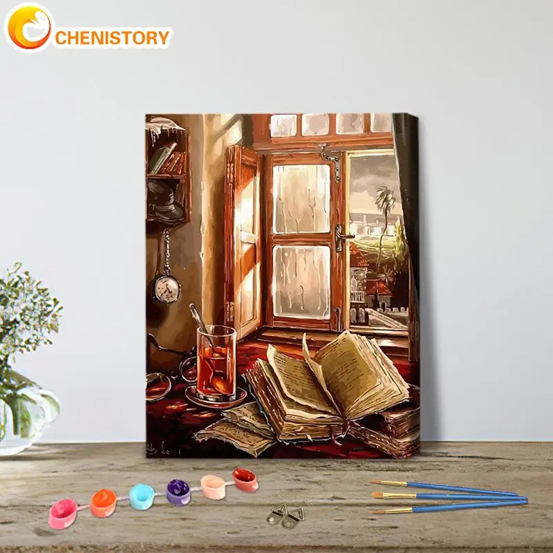 

CHENISTORY Oil Paint By Number Books Drawing On Canvas Gift DIYWindow Scenery Kits Handpainted Painting Art Home Decor 40x50cm