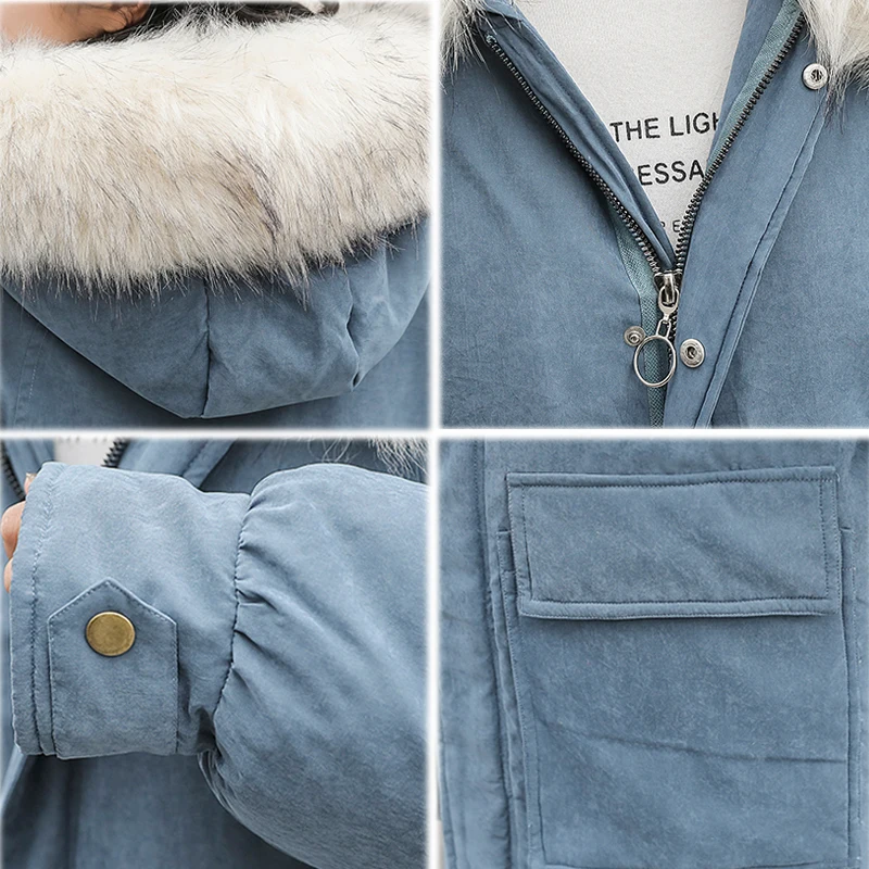 2019 женская зимняя парка длинная теплая уплотненная с двумя большими карманами