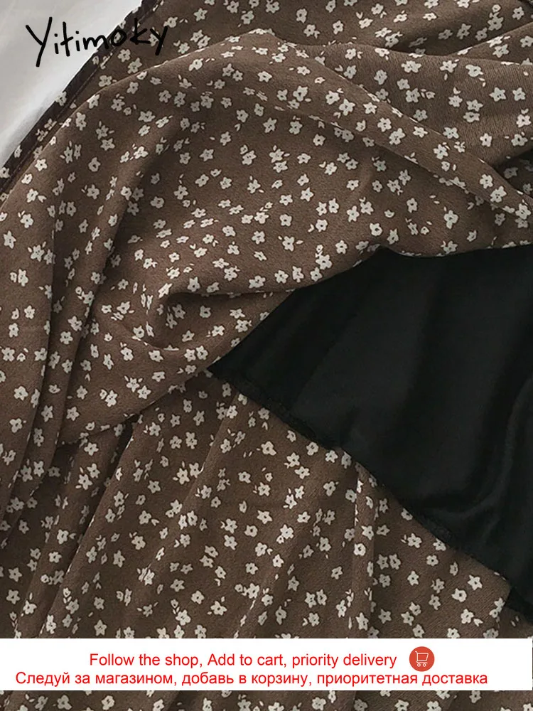 

Yitimoky Print Skirt Spring 2021 Black New Korean High Waist Office Lady A-Line Ankle-Length Floral Skirts for Women Hot Sale
